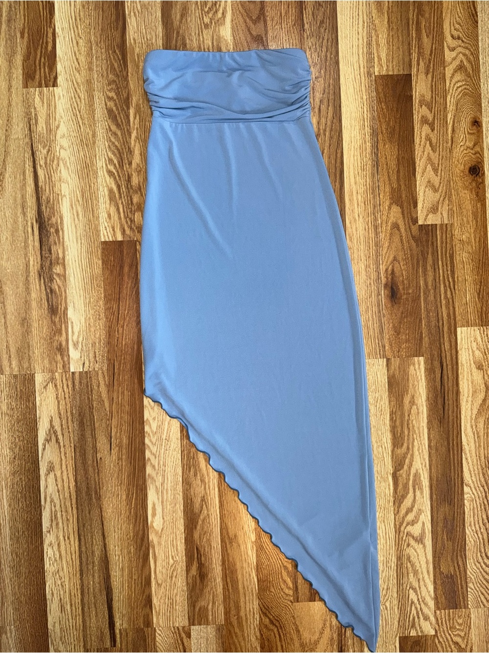 Urban Outfitters Y2K Light Blue Strapless Ruched Asymmetrical Midi Dress XS